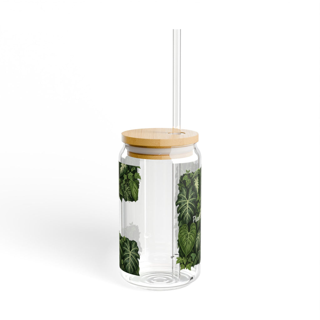 Plant Lover Sipper Glass 16oz - Tropical Greenery Bamboo Lid with Straw