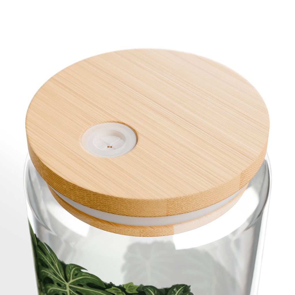 Plant Lover Sipper Glass 16oz - Tropical Greenery Bamboo Lid with Straw