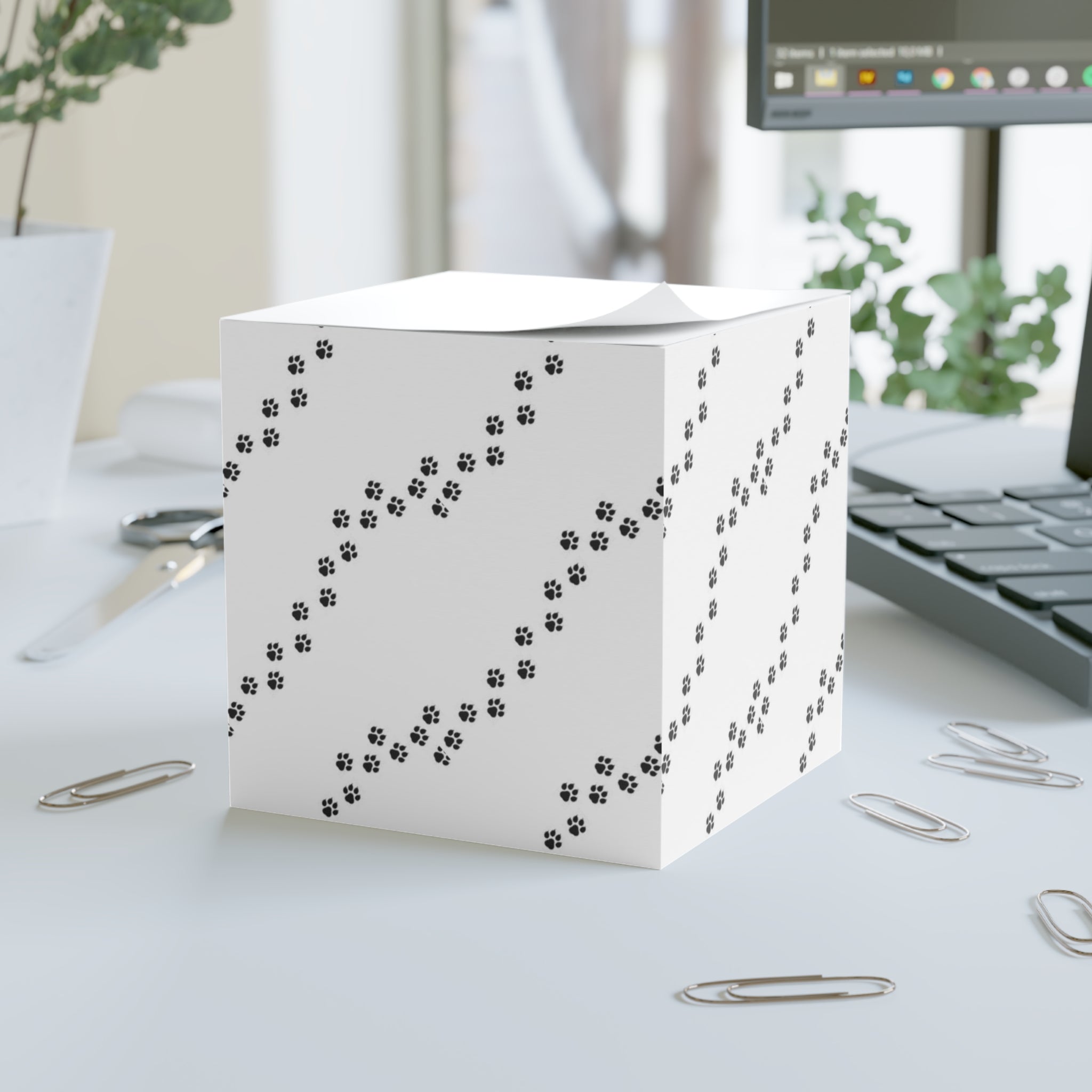 Paw Print Pattern Note Cube | Sticky Memo Cube, Desk Notepad