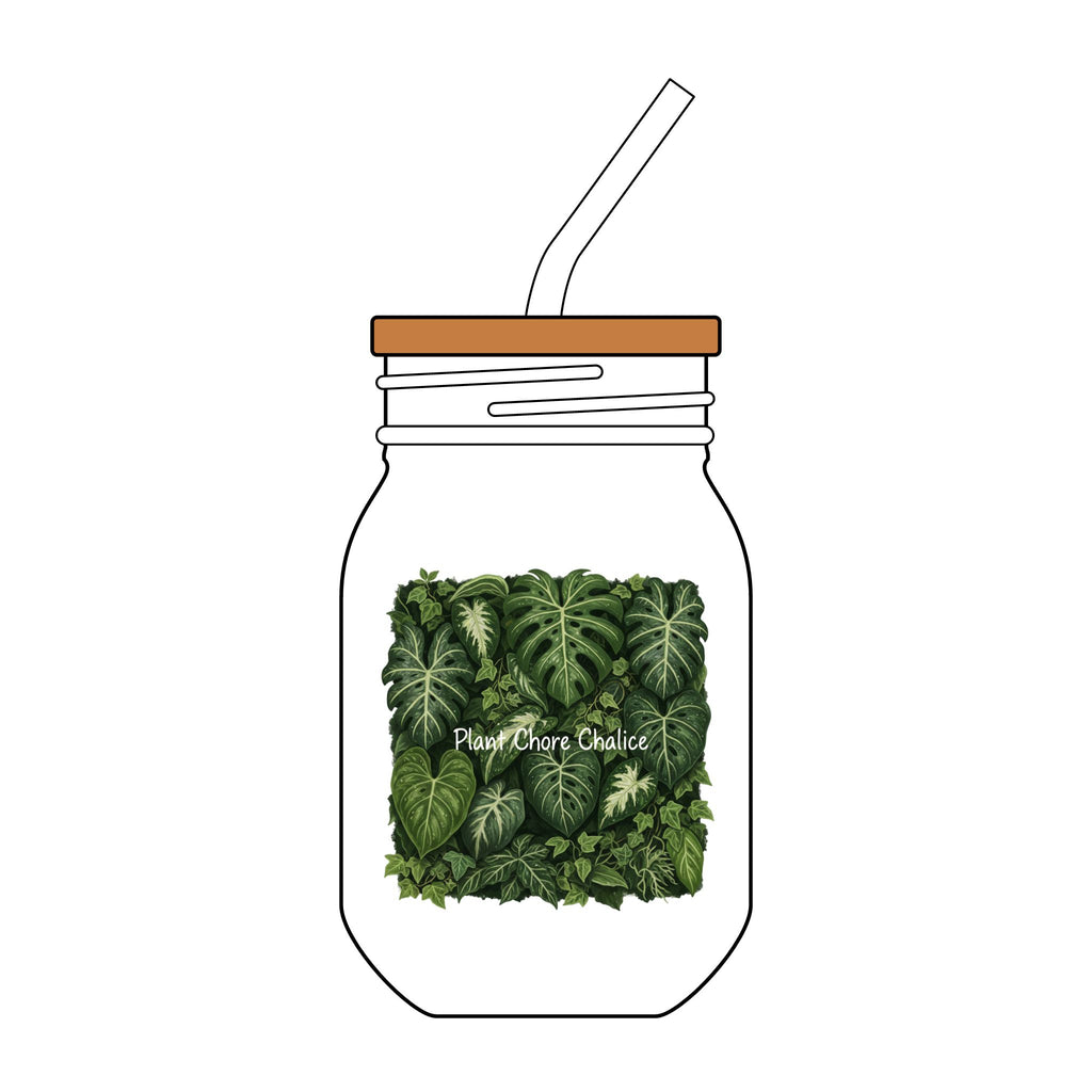 16oz Engraved Glass  with Straw - Tropical Leaf "Plant Chore Chalice"