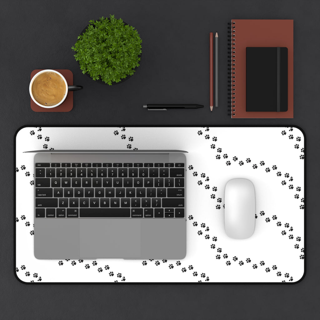 Paw Print Pattern Desk Mat | Minimal Black White Mouse Pad