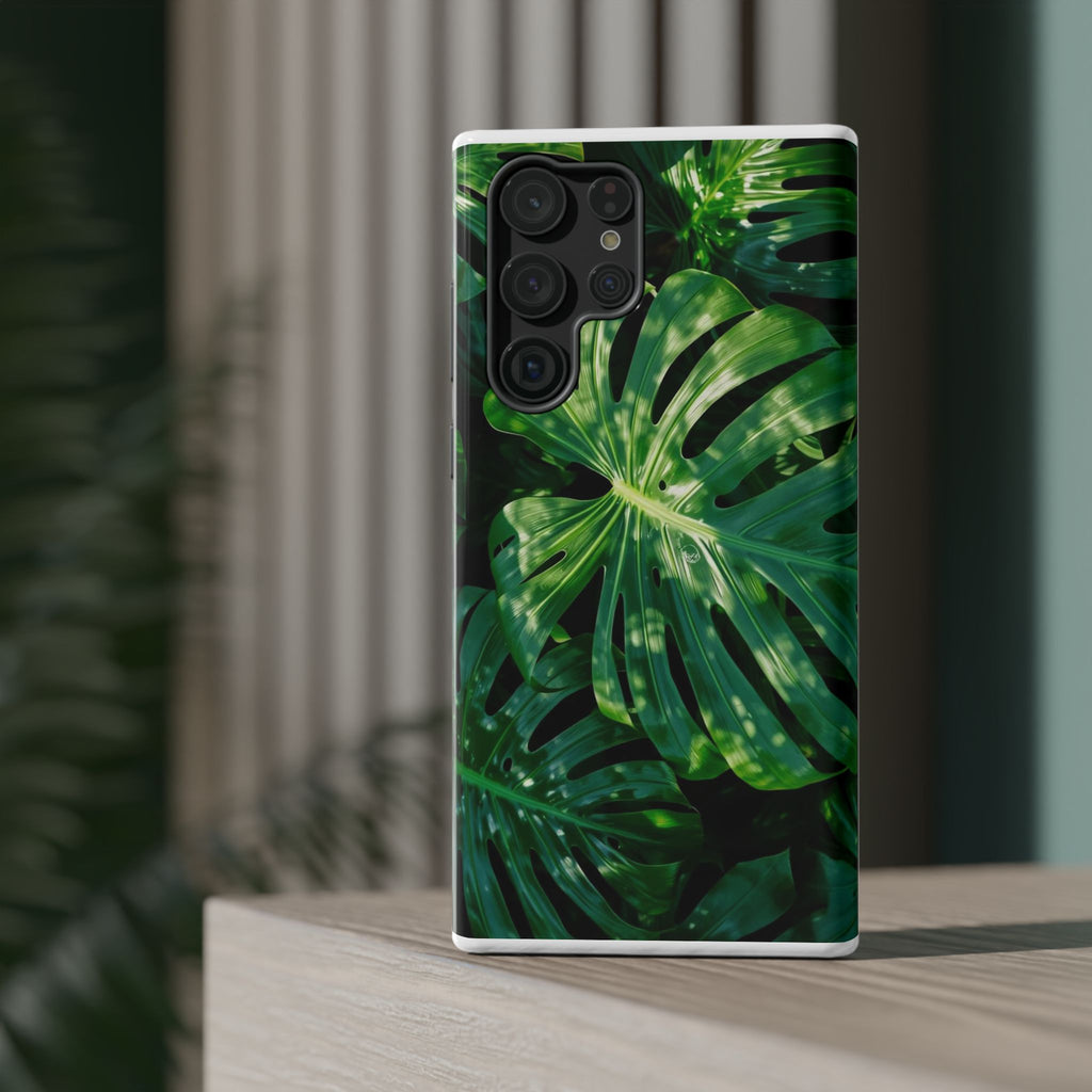 Samsung and iPhone Monstera Leaf Pattern Phone Case | Impact-Resistant Case
