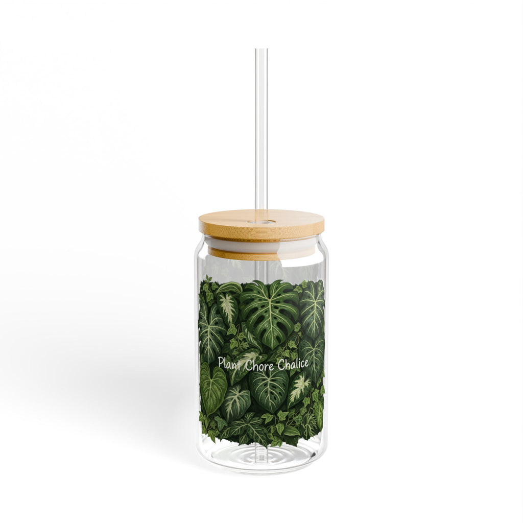 Plant Lover Sipper Glass 16oz - Tropical Greenery Bamboo Lid with Straw