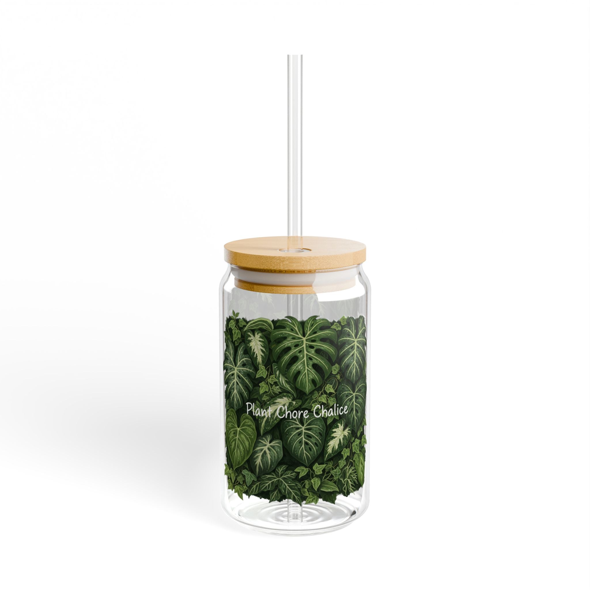 Plant Lover Sipper Glass 16oz - Tropical Greenery Bamboo Lid with Straw