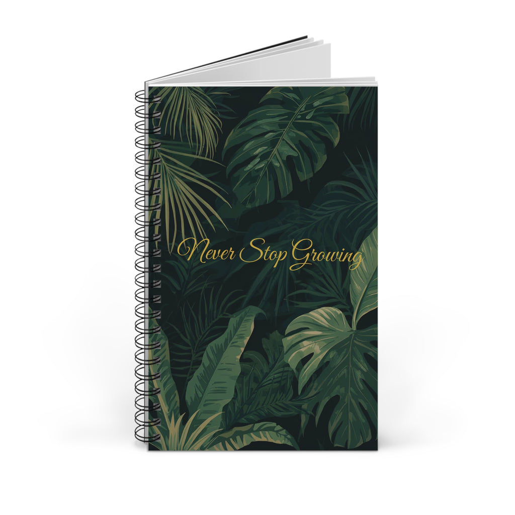 Never Stop Growing Spiral Journal | Tropical Leaves Notebook