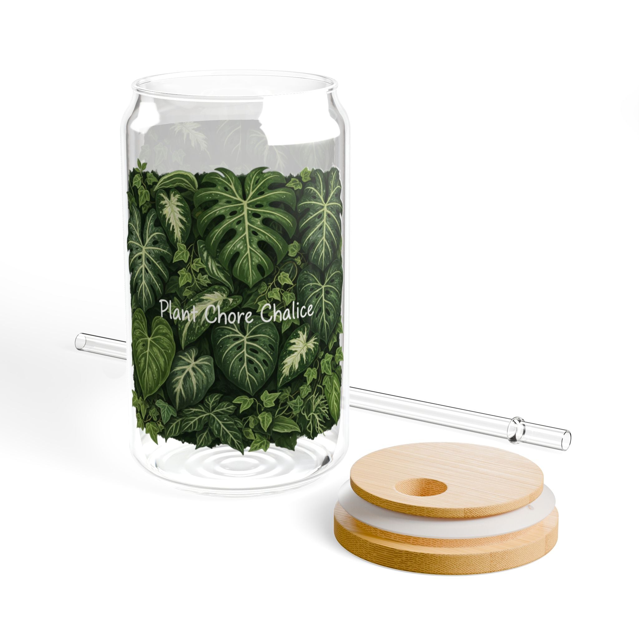 Plant Lover Sipper Glass 16oz - Tropical Greenery Bamboo Lid with Straw
