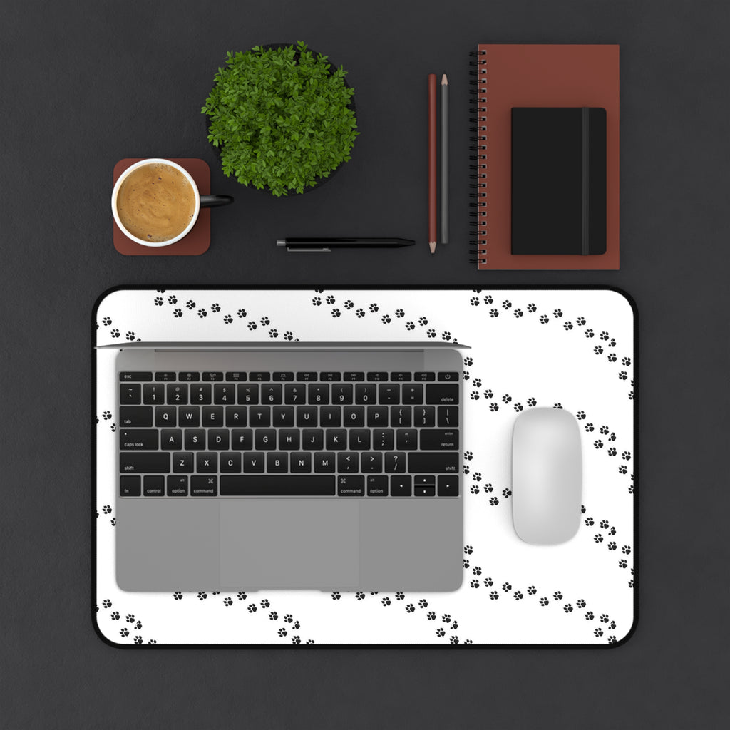 Paw Print Pattern Desk Mat | Minimal Black White Mouse Pad