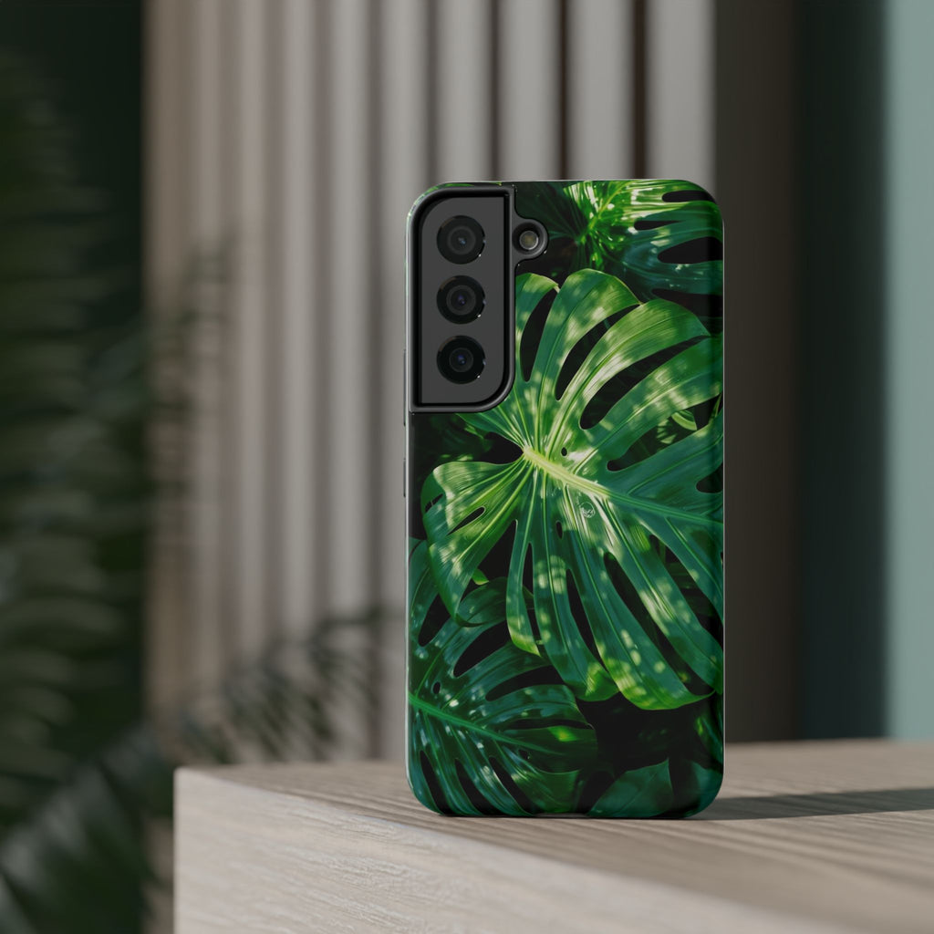 Samsung and iPhone Monstera Leaf Pattern Phone Case | Impact-Resistant Case