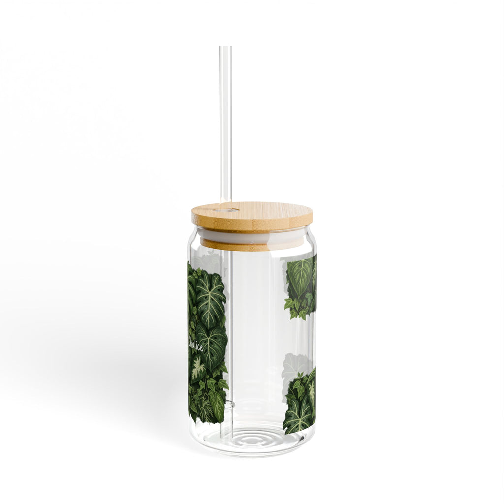 Plant Lover Sipper Glass 16oz - Tropical Greenery Bamboo Lid with Straw