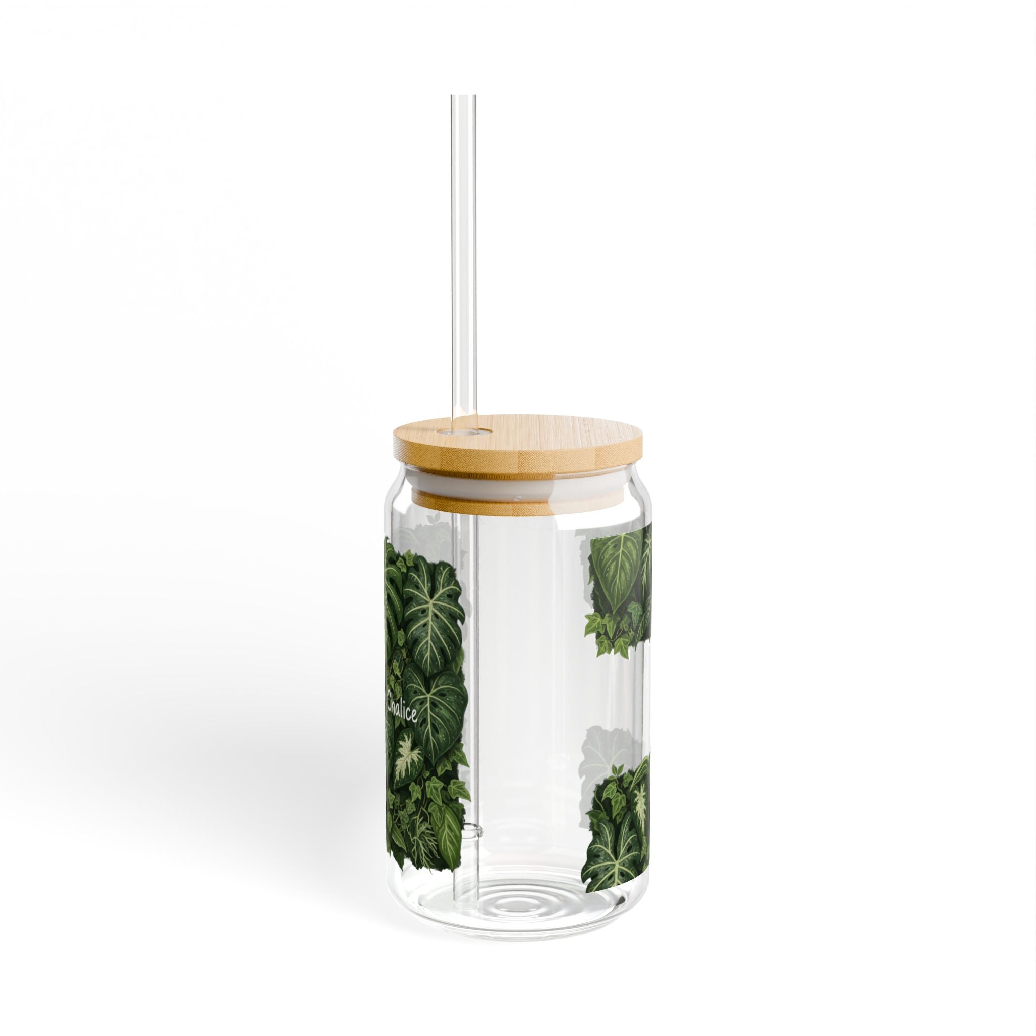 Plant Lover Sipper Glass 16oz - Tropical Greenery Bamboo Lid with Straw