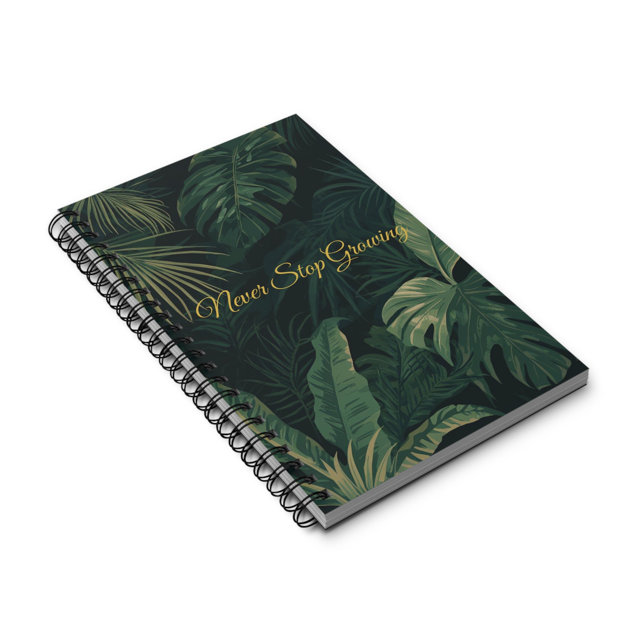 Never Stop Growing Spiral Journal | Tropical Leaves Notebook