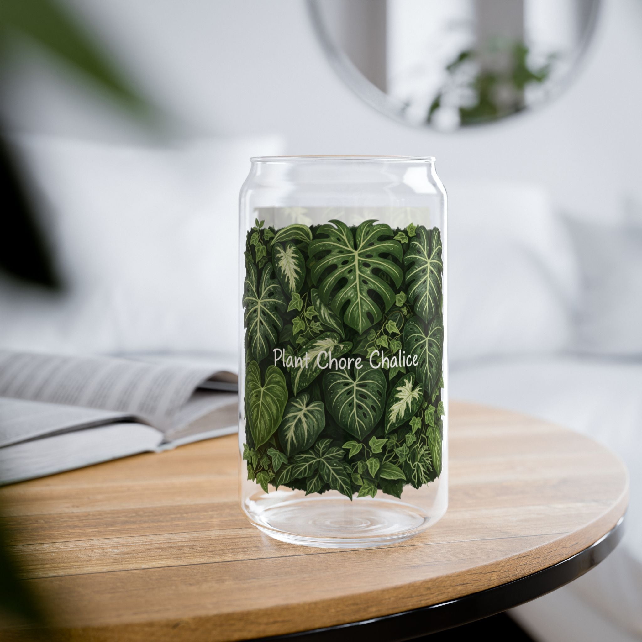 Plant Lover Sipper Glass 16oz - Tropical Greenery Bamboo Lid with Straw