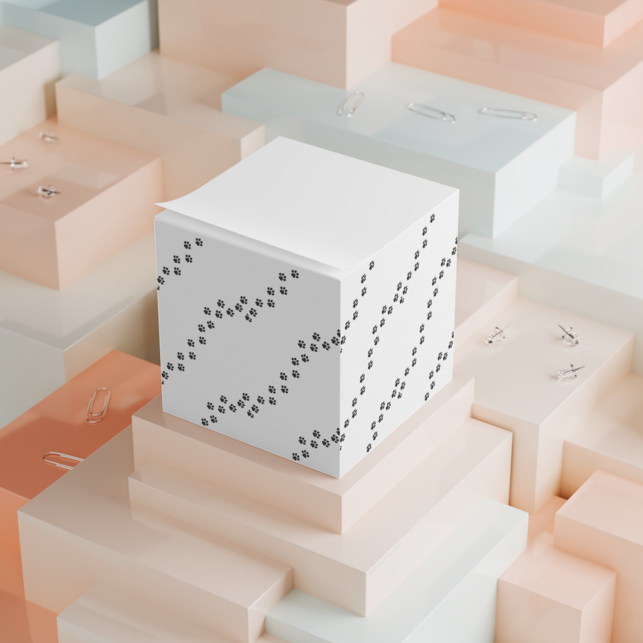 Paw Print Pattern Note Cube | Sticky Memo Cube, Desk Notepad