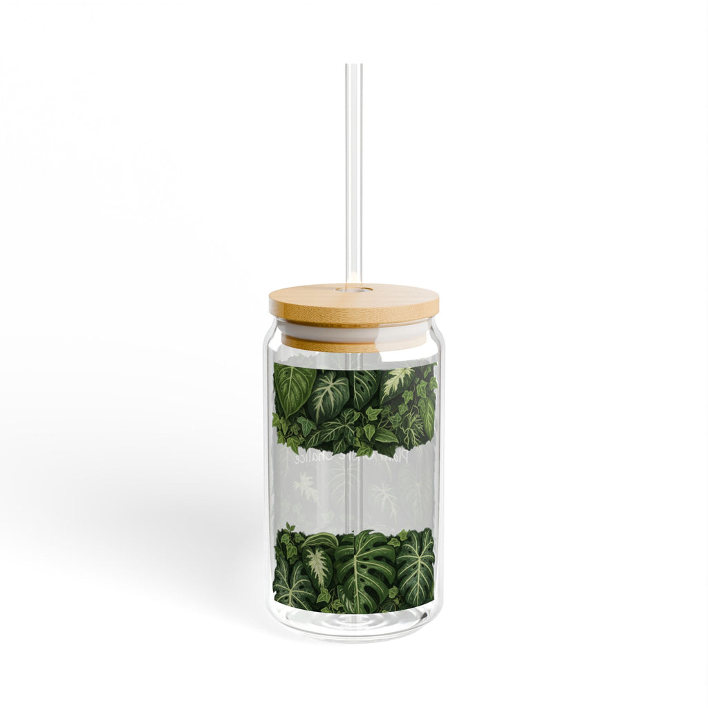 Plant Lover Sipper Glass 16oz - Tropical Greenery Bamboo Lid with Straw