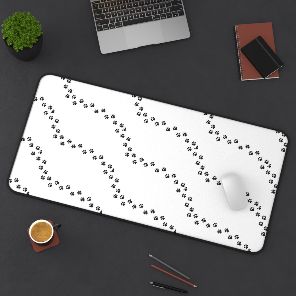 Paw Print Pattern Desk Mat | Minimal Black White Mouse Pad