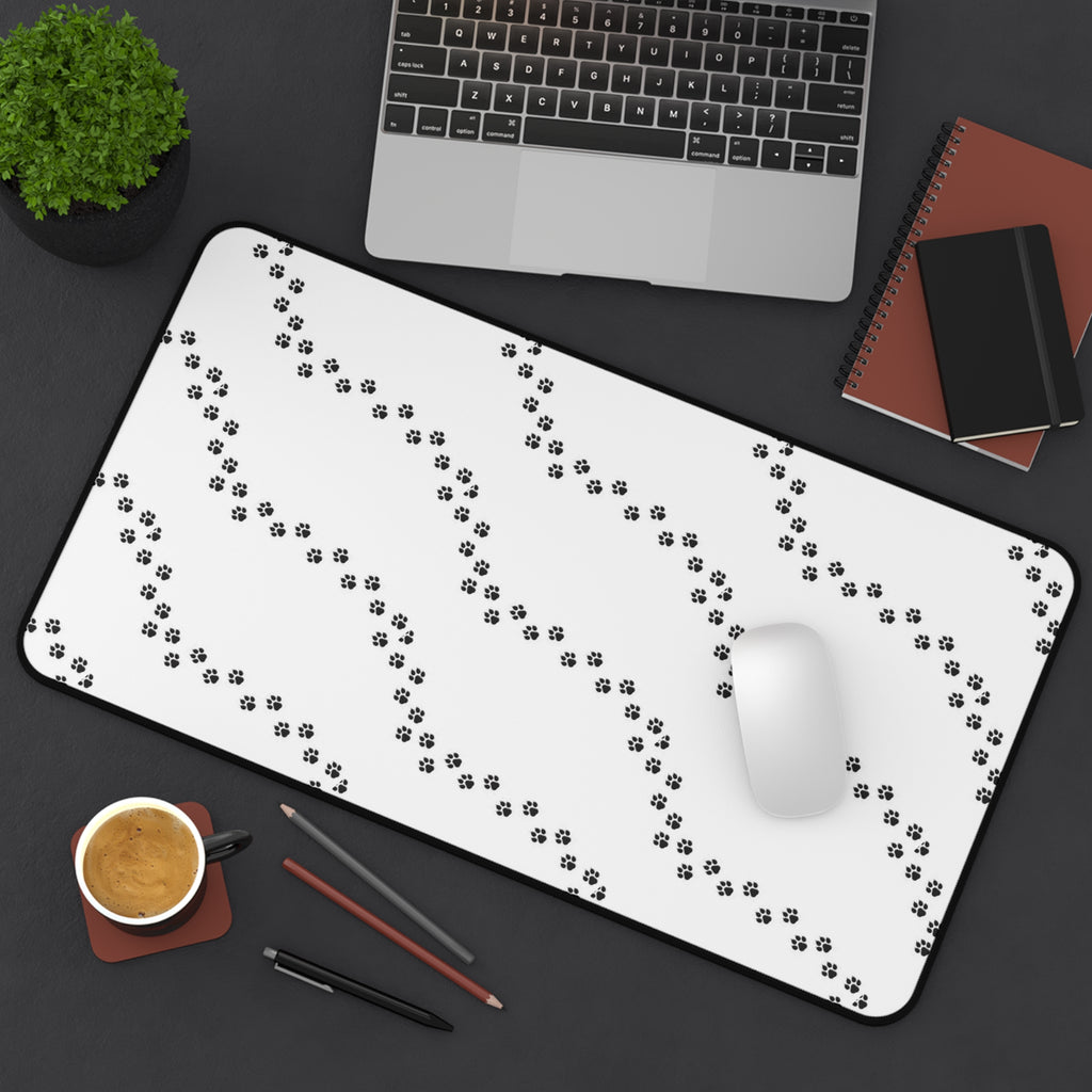 Paw Print Pattern Desk Mat | Minimal Black White Mouse Pad
