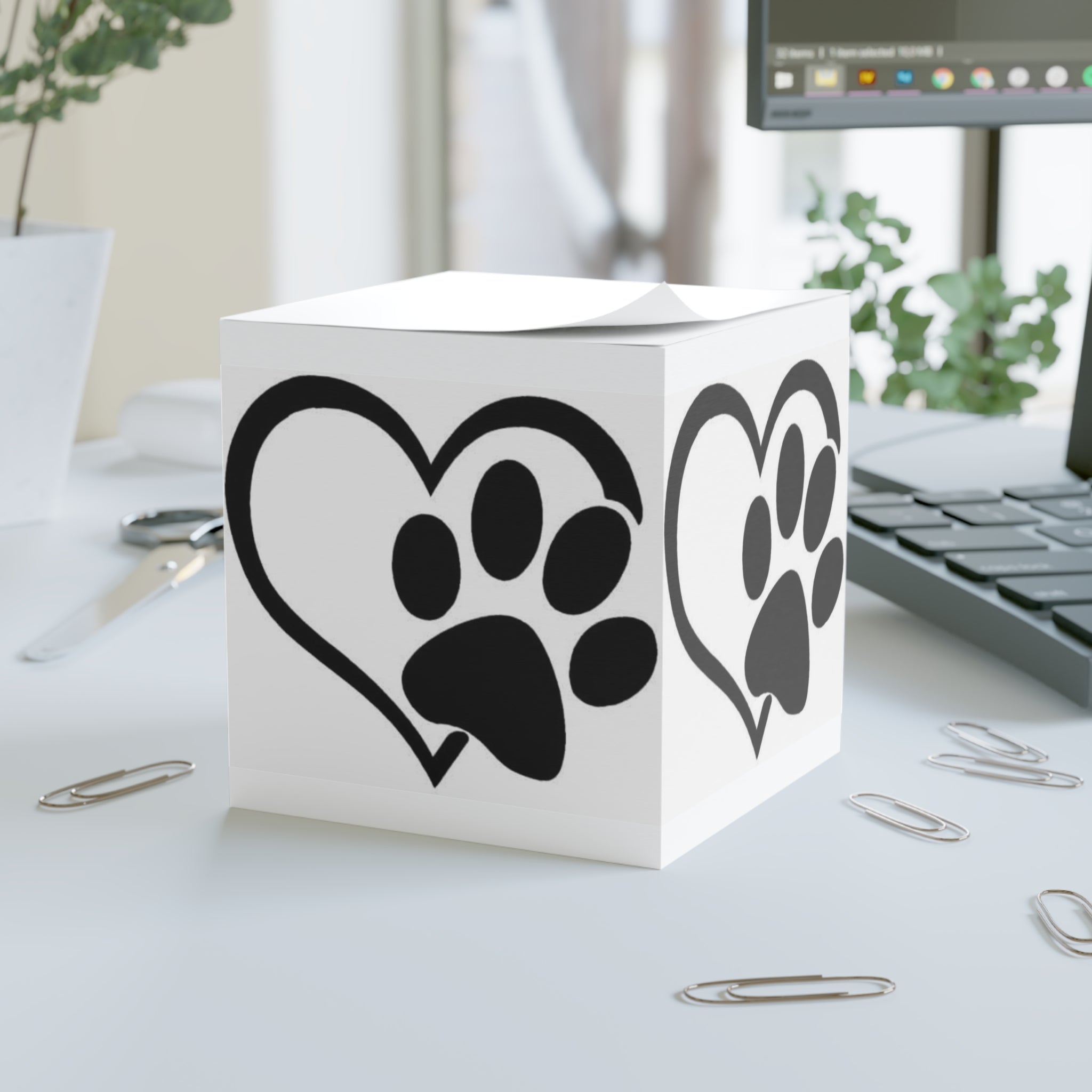 Heart Paw Print Note Cube | Pet Lover Sticky Note Cube